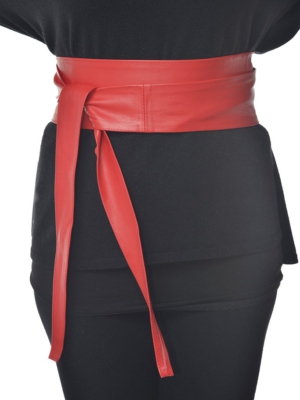 Breiter Bindegürtel aus Leder in Rot onesize