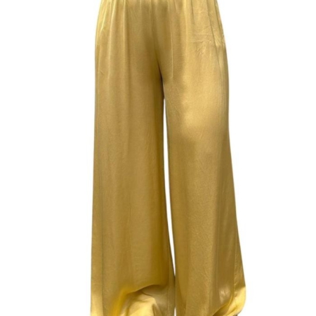 Lässige gelbe Viskose-Hose mit weitem Bein, Taschen und Gummizug