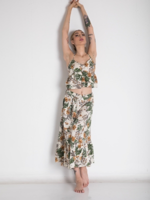 Rock mit Blumenprint und Schleife - Ecru -