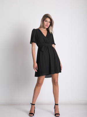 Georgette Dress, Kleid mit Volant in Schwarz