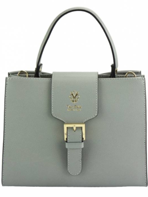 Exklusive Handtasche aus Leder - Hellgrau -