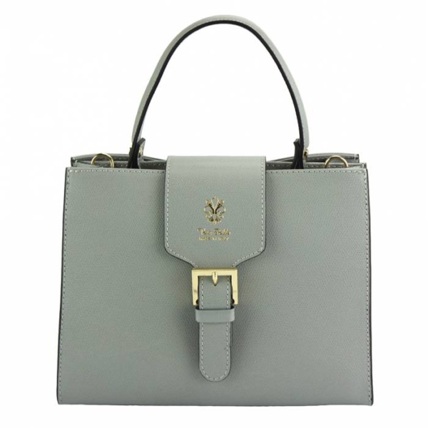 Exklusive Handtasche aus Leder - Hellgrau -