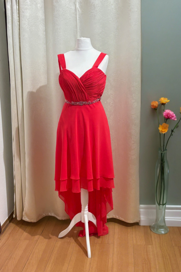Vokuhila-Cocktailkleid Korallrot mit Glitzersteinchen