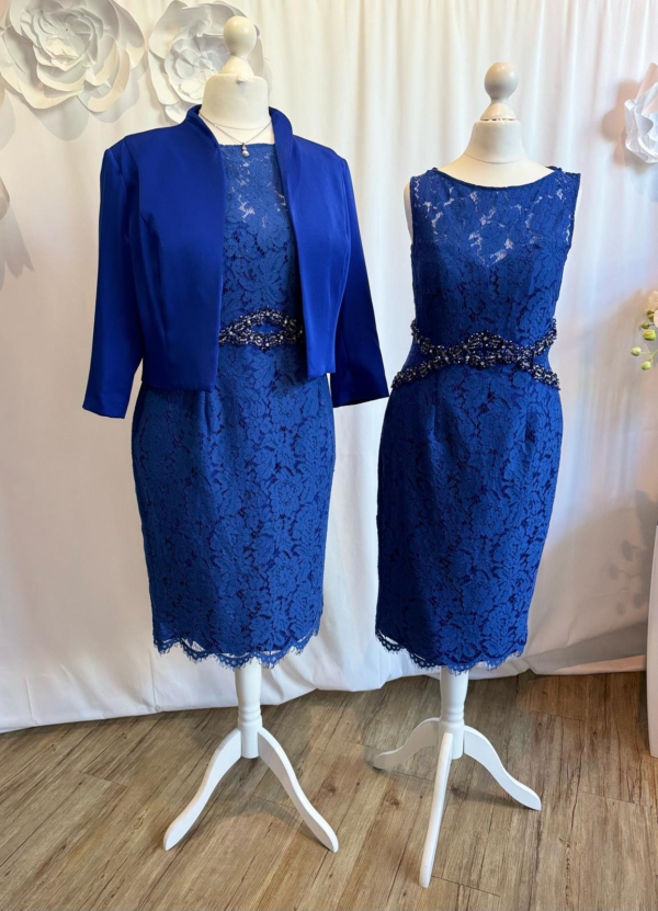 Cocktailkleid Damen Royalblau – Spitze & Strass | Abendmode Elegant Gr.46