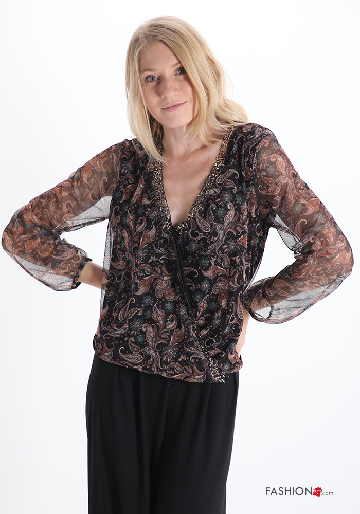 Bluse Tunika Mit Pailletten V-Ausschnitt Tüll Jacquard ...