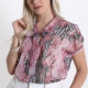Bluse mit Schleife V-Ausschnitt und Leo- Rot - Italy Style -