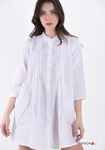 Blusenkleid aus Baumwolle - Weiß - Gr. Onesize