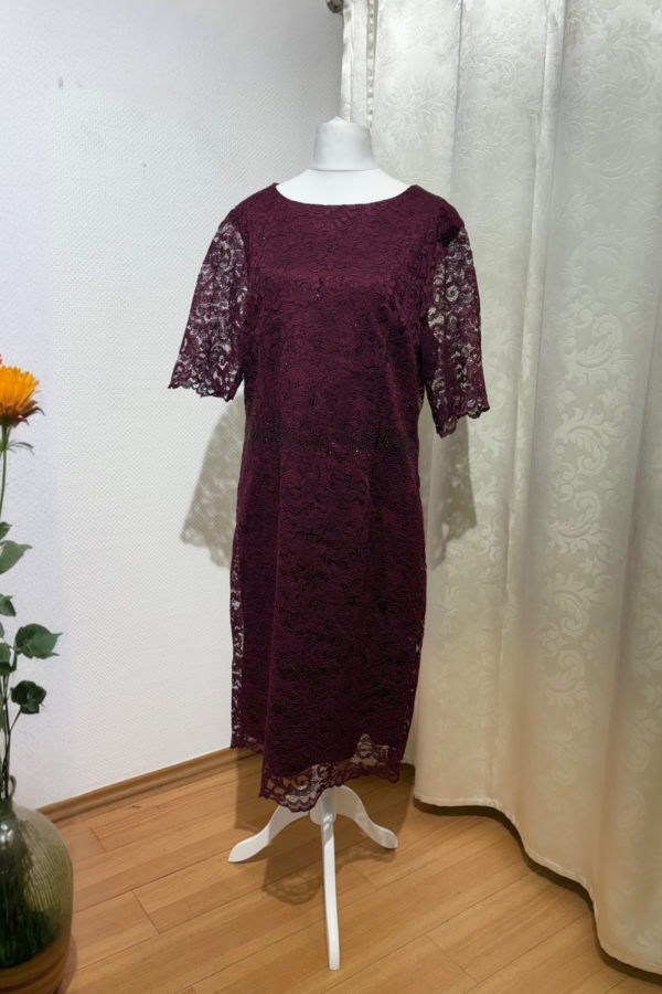 Spitzenkleid Dunkelrot – Midilanges Cocktailkleid Gr. 46  - Stilvoll & festlich