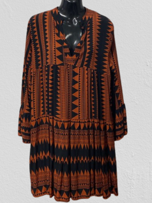 Boho Damenkleid Hippie-Kleid oversized Ethno-Muster Viskose