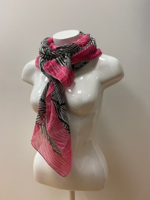 Damenschal mit Blätter-Print Pink-Schwarz
