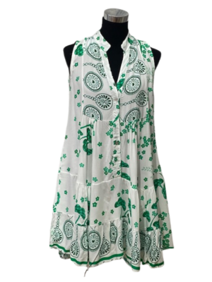Boho-Kleid ärmellos mit Blätterprint und abstraktem Muster