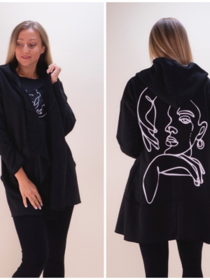 Damenjacke mit Gesicht-Print Baumwolle Gr. Oversized