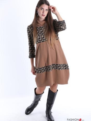 Kleid aus Baumwolle Rollkragen Geometrisches Muster Mäander