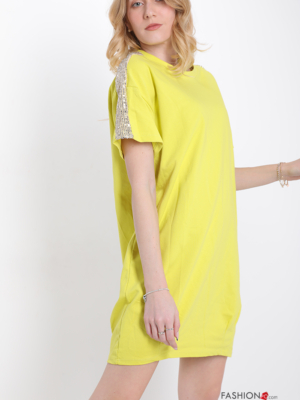 Kleid aus Baumwolle mit Pailletten - Gelb - Gr. M/L