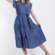 Denimkleid mit Gürtel mit Volants - Hellblau-