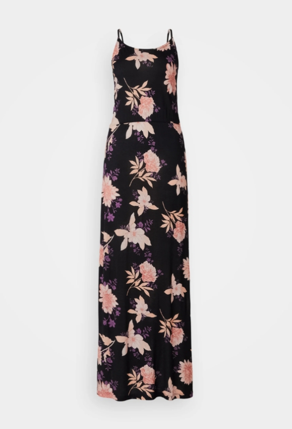 Sommerkleid mit floralem Muster in Schwarz -  maxi