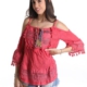 Leinenbluse mit Volants und Fransen - Rot - Gr. S/M