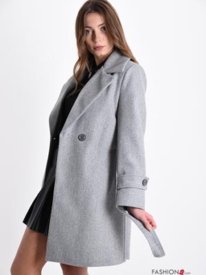 Mantel mit Gürtel mit Knöpfen mit Taschen - Grau Gr. M/L