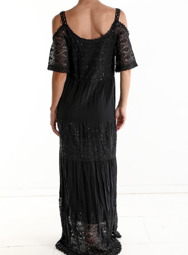 Maxi Off-Shoulder Kleide mit funkelndem Style & Spitze – Bild 2