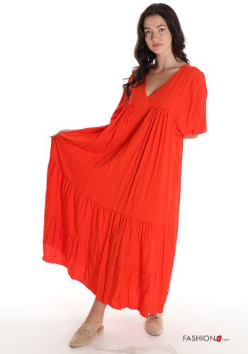Kleid mit V-Ausschnitt & Volants - Orange