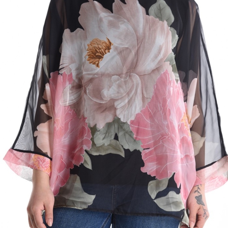 Sommerliche lagenlook Bluse mit Volantärmeln & Blumen-Design