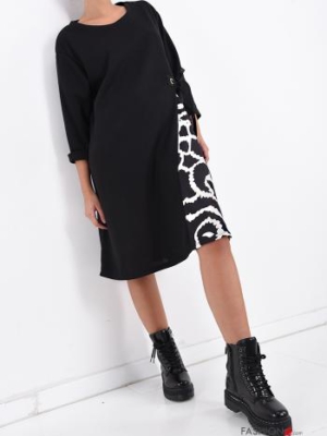 Kleid mit abstraktem Muster Wollmischung -Schwarz/Weiß -