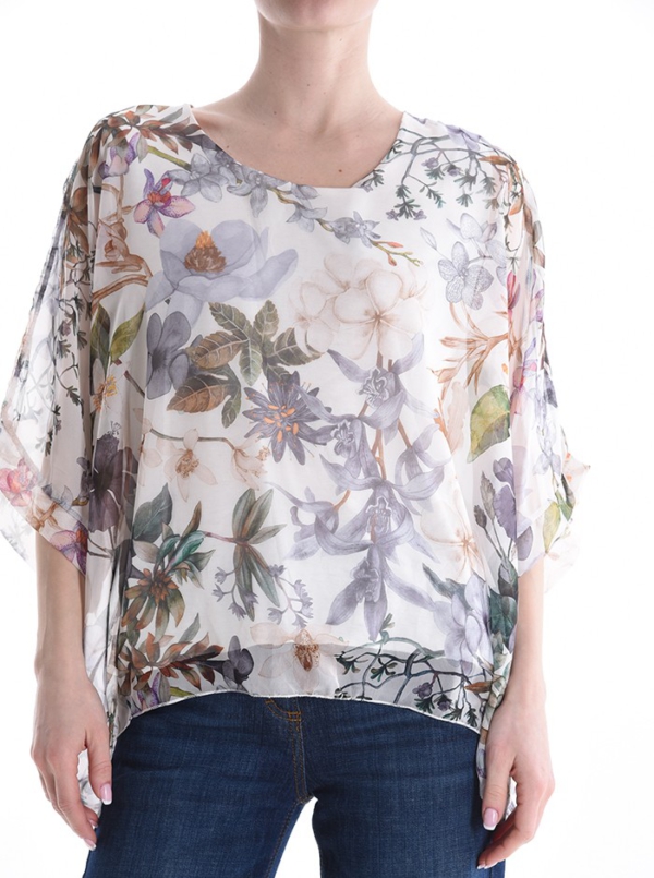 Modische asymmetrische Chiffon-Tunika mit floralem Muster