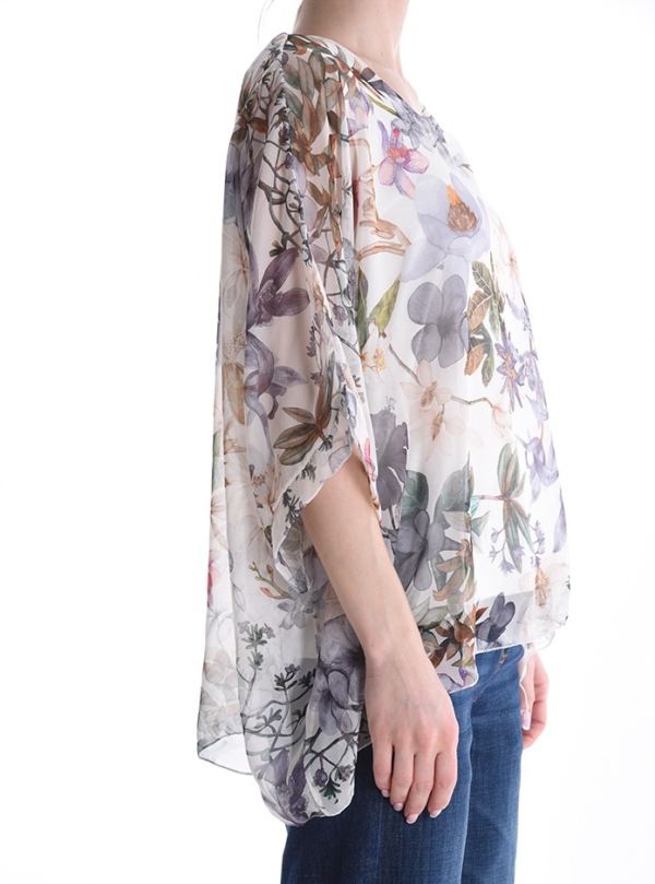 Modische asymmetrische Chiffon-Tunika mit floralem Muster – Bild 2