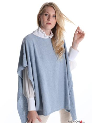 Poncho aus Wollstoff - Himmelblau - onesize