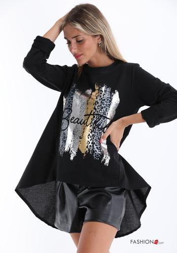 Sweatshirt aus Baumwolle Bedrucktes Muster "BEAUTIFUL"- Schwarz