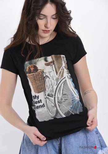 Italy T-Shirt aus Baumwolle mit Hund und Fahrrad- Print