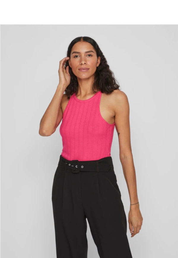Trendiges Vila Damen Tanktop – Pink, Ripp, Ärmellos – Sommer