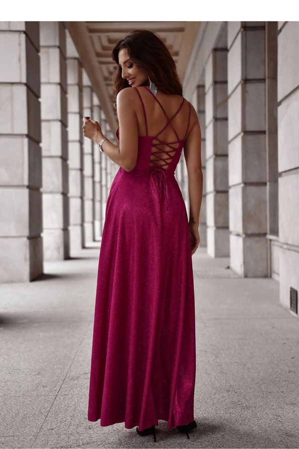Glamouröses Abendkleid mit Glitzer, Wasserfall-Ausschnitt und seitlichem Schlitz – Bild 2