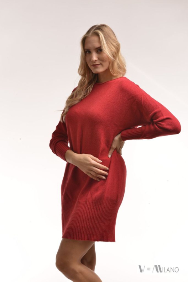 Damen Feinstrickkleid - Rot -