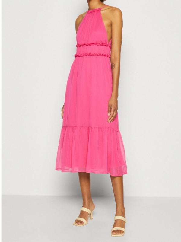 Neckholder-Midikleid mit Volants in Pink – Femininer Sommerlook von VILA