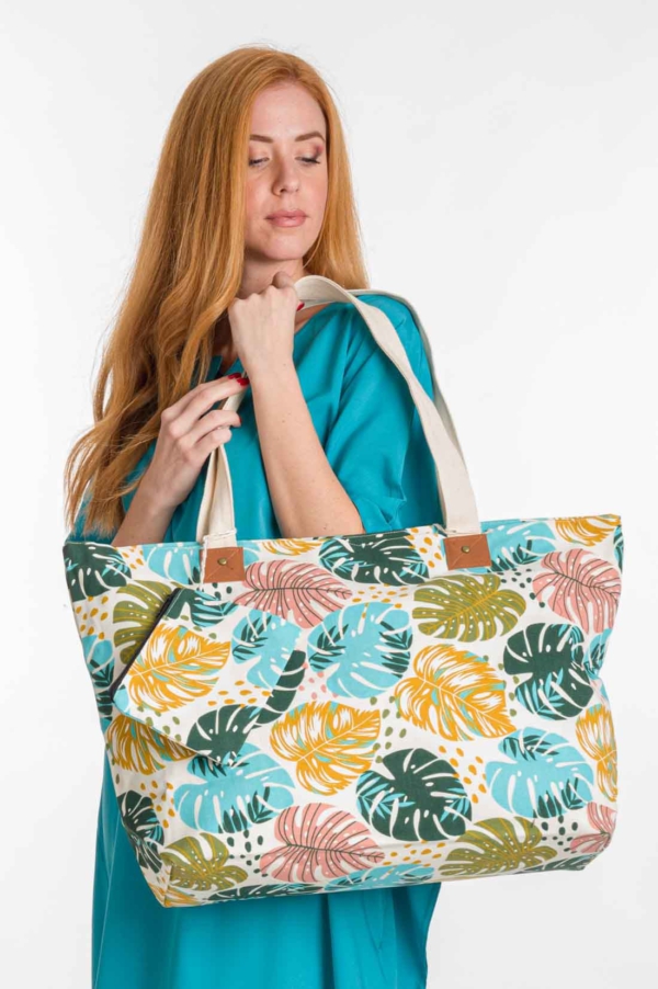 Canvas Strandtasche mit tropischem Blättermuster – Stylisch & robust für Strand & Alltag