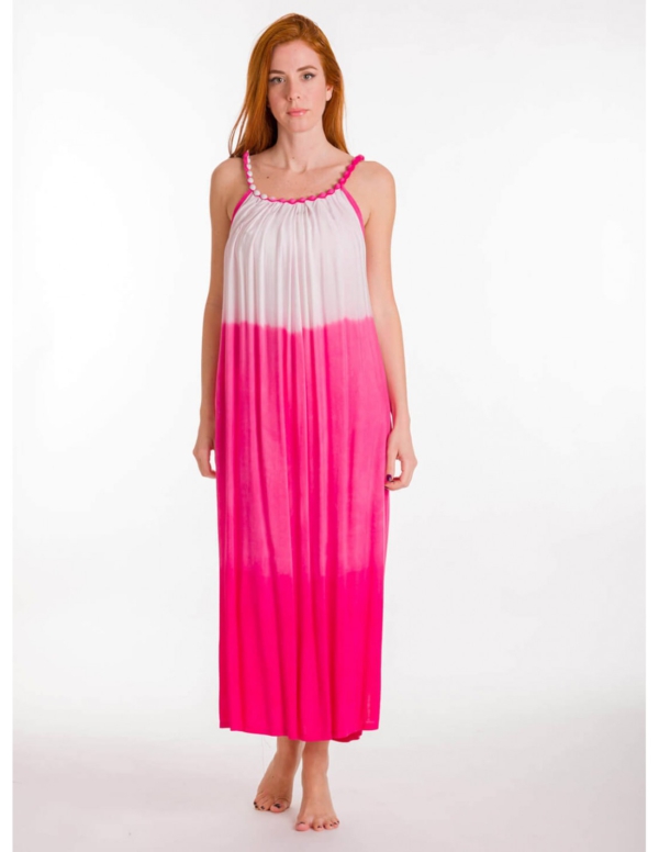 Ärmelloses Sommerkleid – Farbverlauf im Tie-Dye-Look   Pink-Weiß