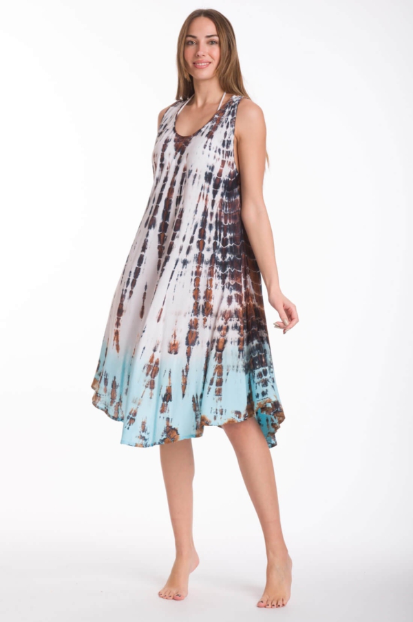Batik Kleid ärmellos – Viskose, asymmetrisch, One Size bis 2XL